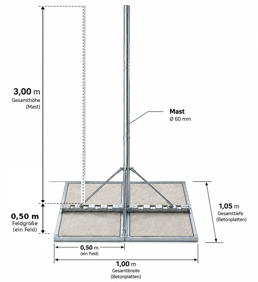 ASSAT Terrace Mount Mast Ø60x3m – Satellite Antenna & Wind Power, hot-dip galvanized